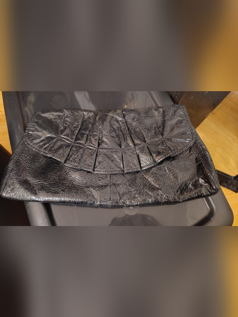 Black Textured Fold-Over Clutch Bag